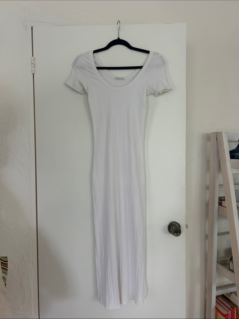 Vitamin A White Ribbed Scoop Neck Maxi Dress